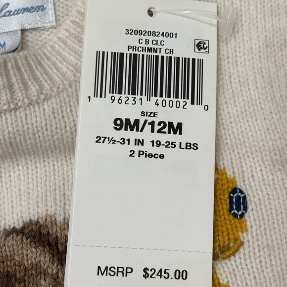 Ralph Lauren NWT Boys Polo Bear Cream Sweater Set - Baby 9M-12M - Picture 10 of 15